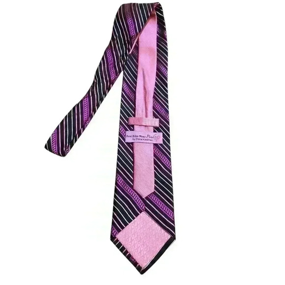 Diane Katzman Pink Ribbon Necktie Silk  3.5” Wide - Picture 1 of 7